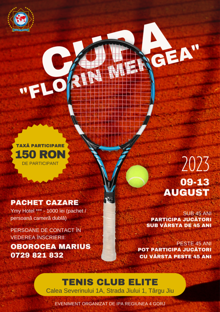 SUPER turneu de tenis organizat în această vară de #IPARegiunea4Gorj! Toate detaliile despre participare